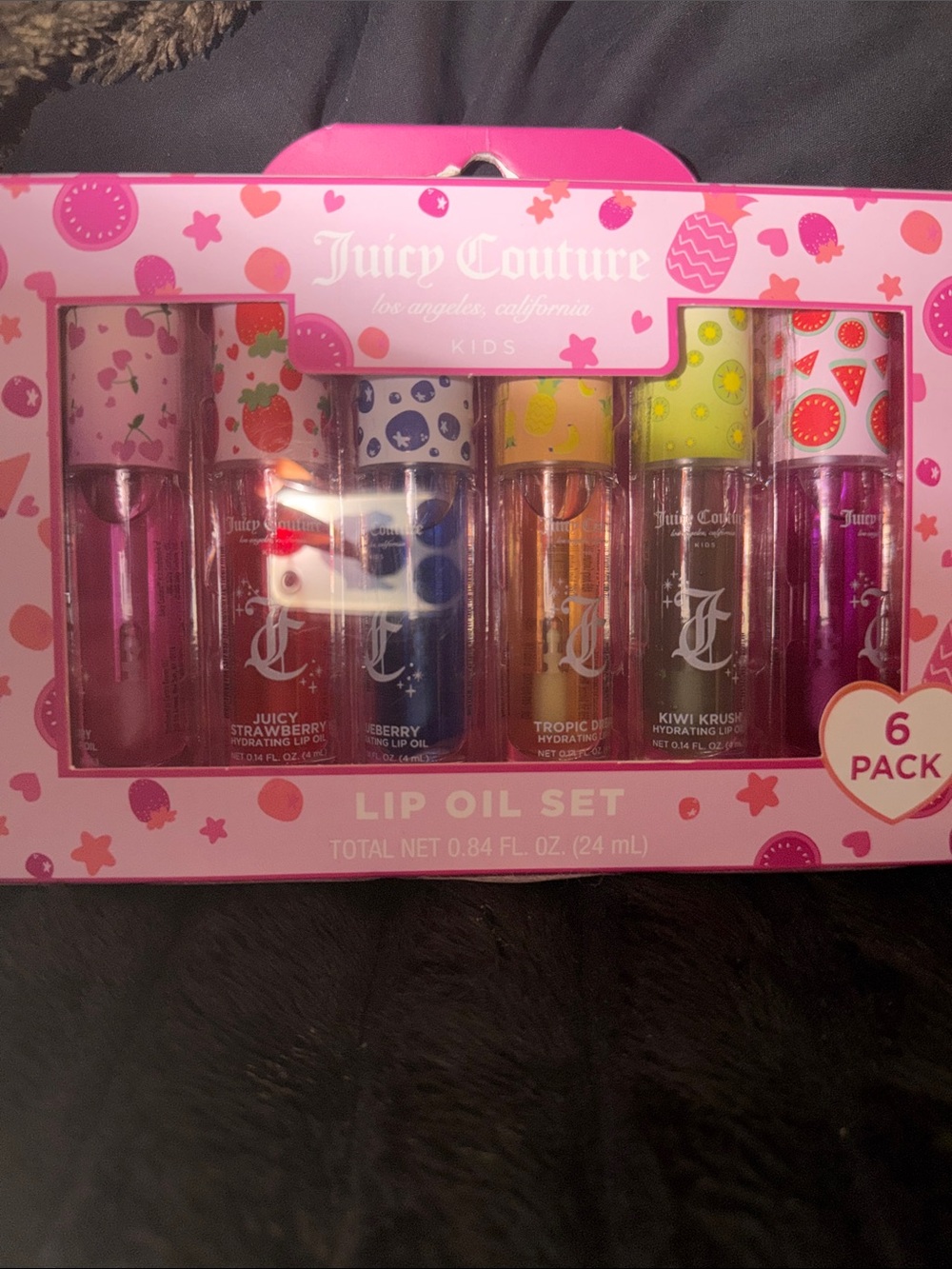 Juicy Couture 6 pc Lip gloss Set - Pink Packaging with Multicolor Tubes-NIB
